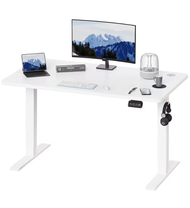 Bureau réglable en hauteur MyErgoSphere coloris bois foncé vue de face